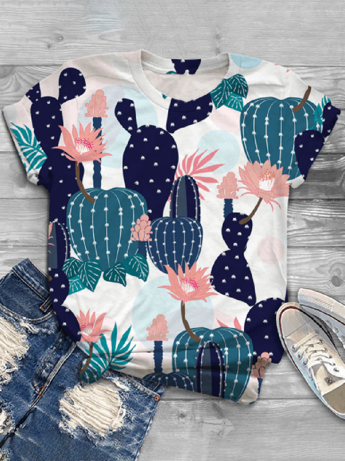 Fashion Creative Plant Printed Short Sleeve Casual T-shirt