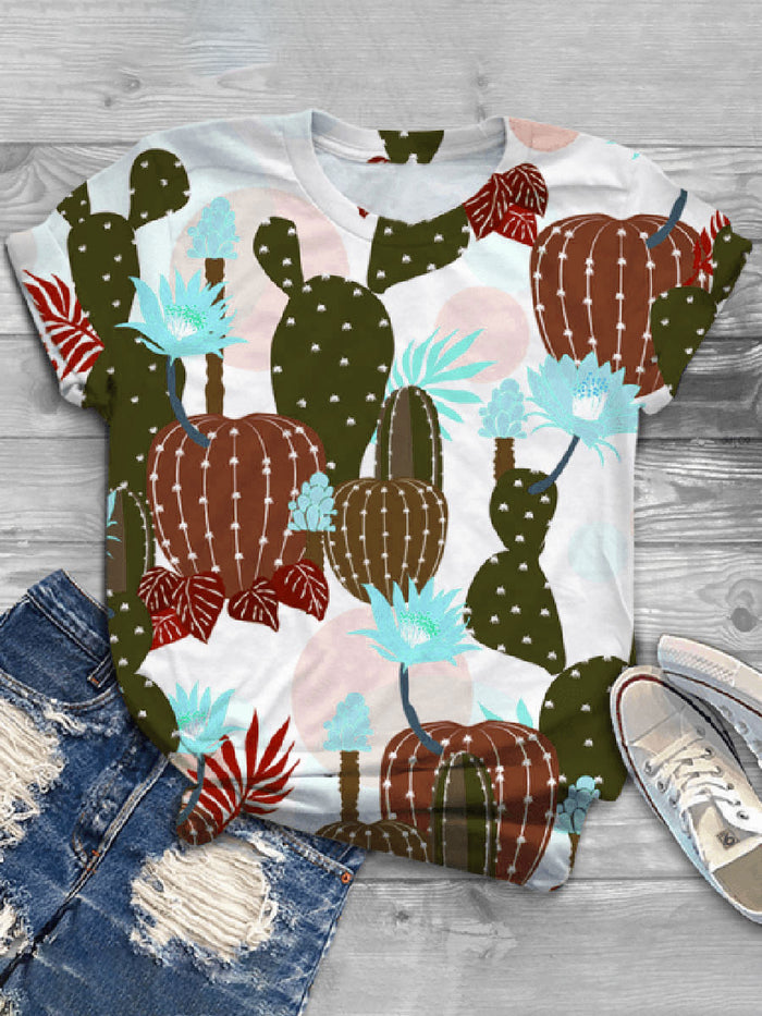 Fashion Creative Plant Printed Short Sleeve Casual T-shirt