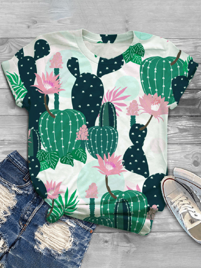 Fashion Creative Plant Printed Short Sleeve Casual T-shirt
