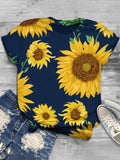 Fashion Creative Sunflower Printed Short Sleeve Casual T-shirt