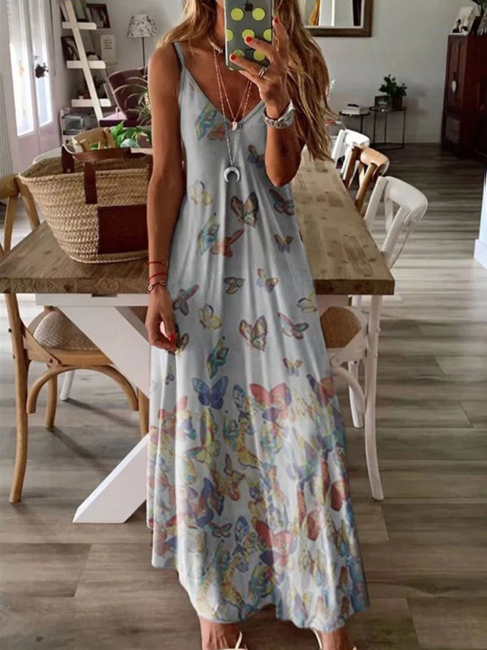 Fashion Holiday Butterfly Print Suspender Dress