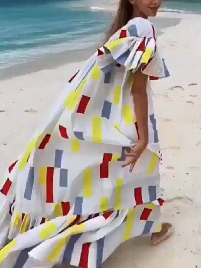Fashion Holiday Print One Shoulder Maxi Dress