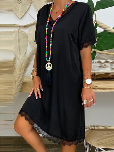 Fashion Lace V-neck Solid Color Dress