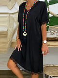 Fashion Lace V-neck Solid Color Dress