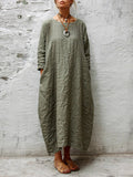 Fashion Long Sleeve Round Neck Solid Color Casual Dress