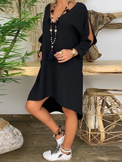 Fashion Open Long Sleeve V-neck Dress