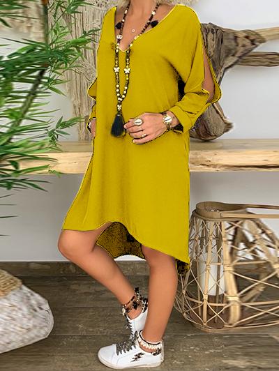Fashion Open Long Sleeve V-neck Dress