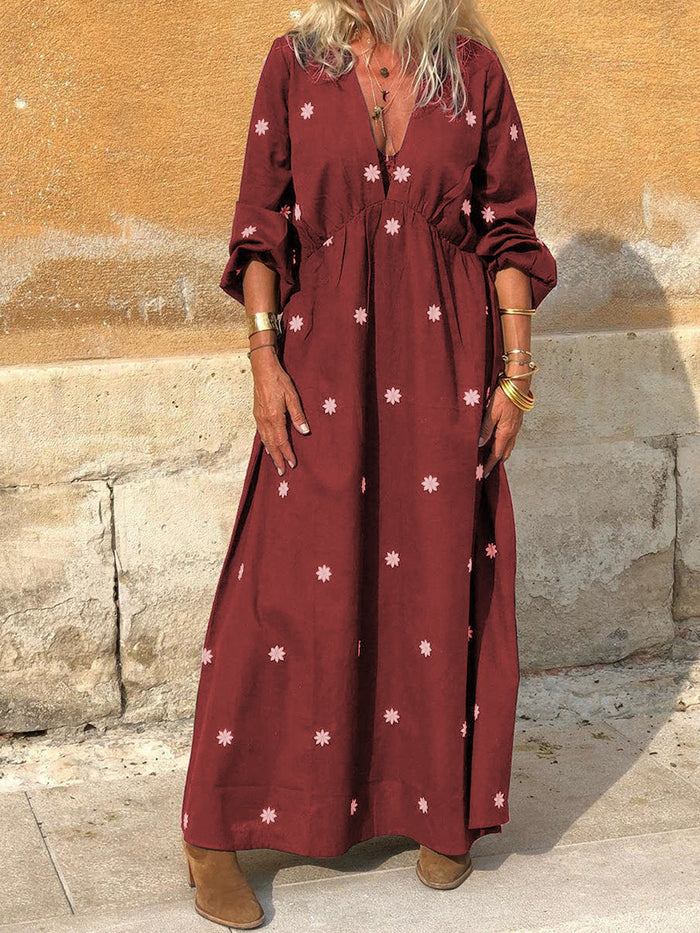 Fashion Print V-neck Casual Dress