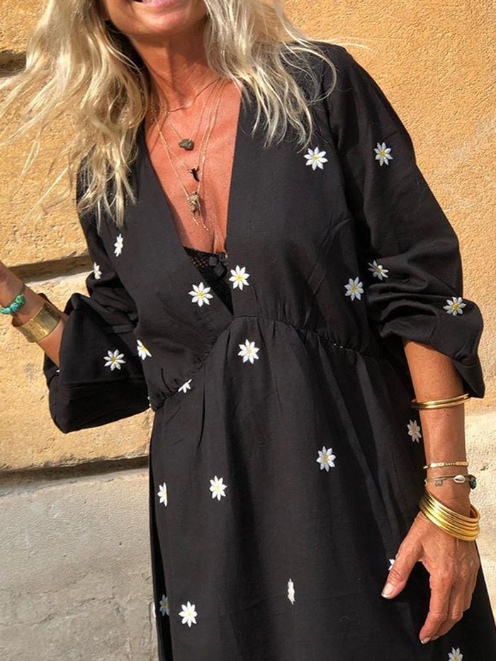 Fashion Print V-neck Casual Dress