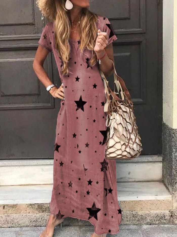 Fashion Round Neck Five-pointed Star Long Dress