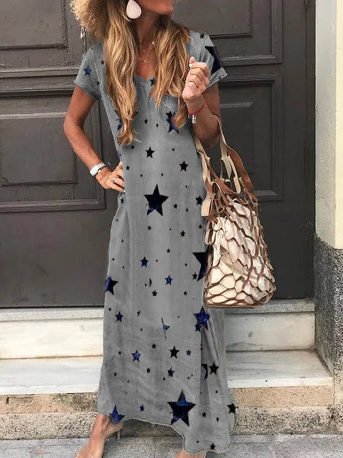 Fashion Round Neck Five-pointed Star Long Dress