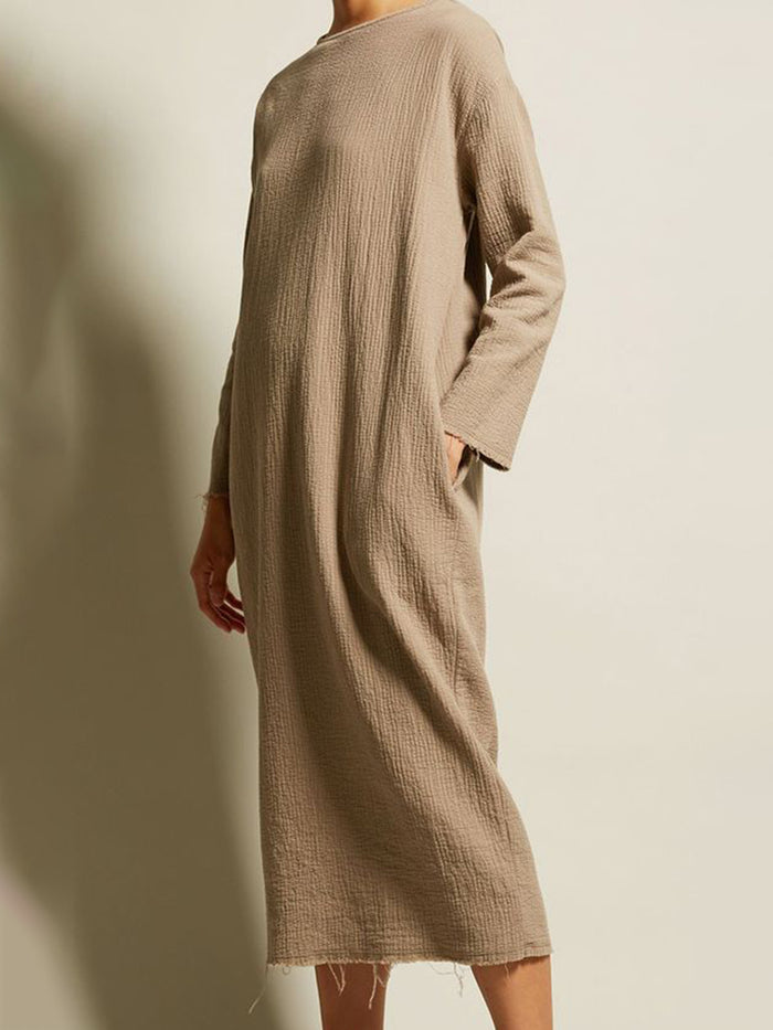 Fashion Round Neck Solid Color Casual Dress