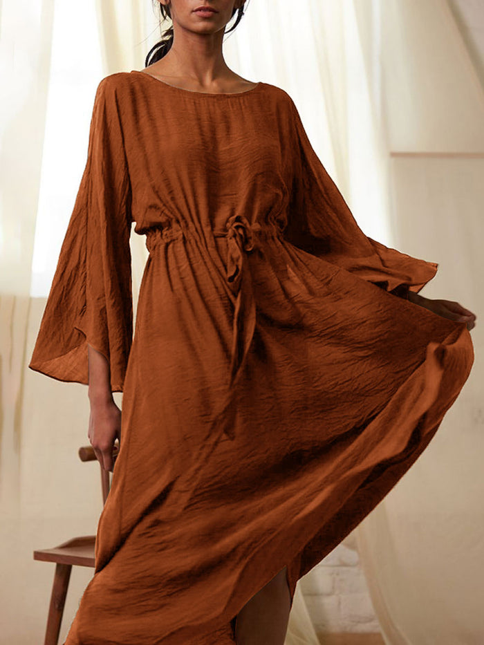 Fashion Round Neck Solid Color Casual Dress