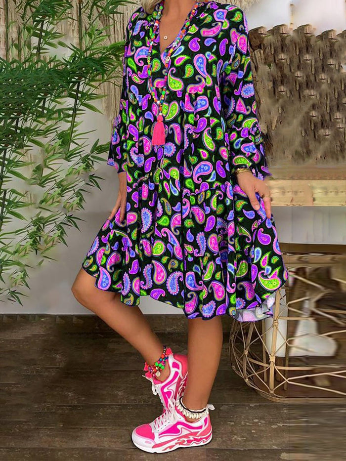 Fashion Shirt Button Print Dress