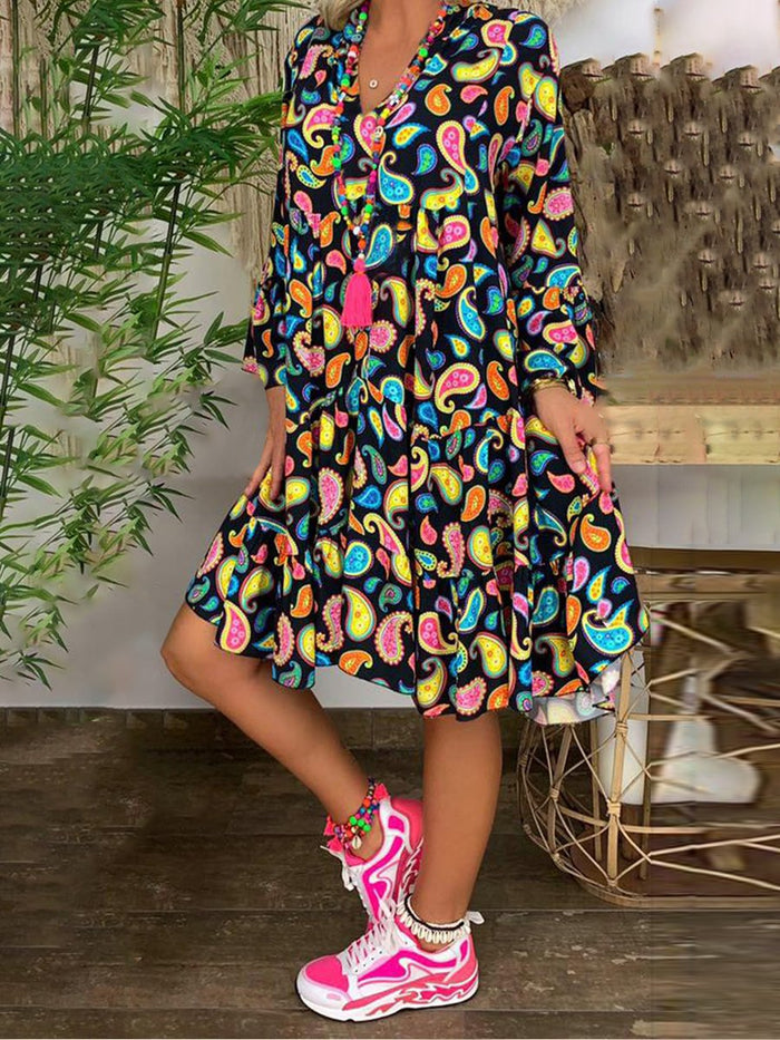 Fashion Shirt Button Print Dress