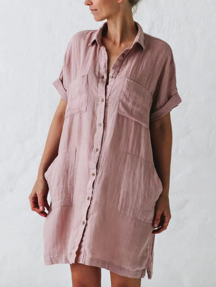 Fashion Shirt Collar Button Dress
