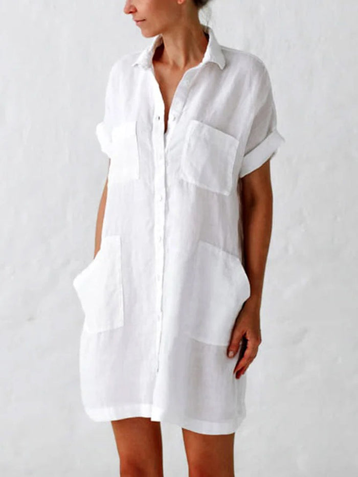 Fashion Shirt Collar Button Dress