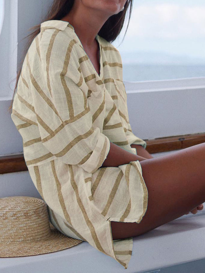 Fashion Shirt Collar Striped Dress