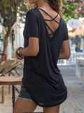 Fashion V-Neck Short Sleeve Back Cutout T-Shirts