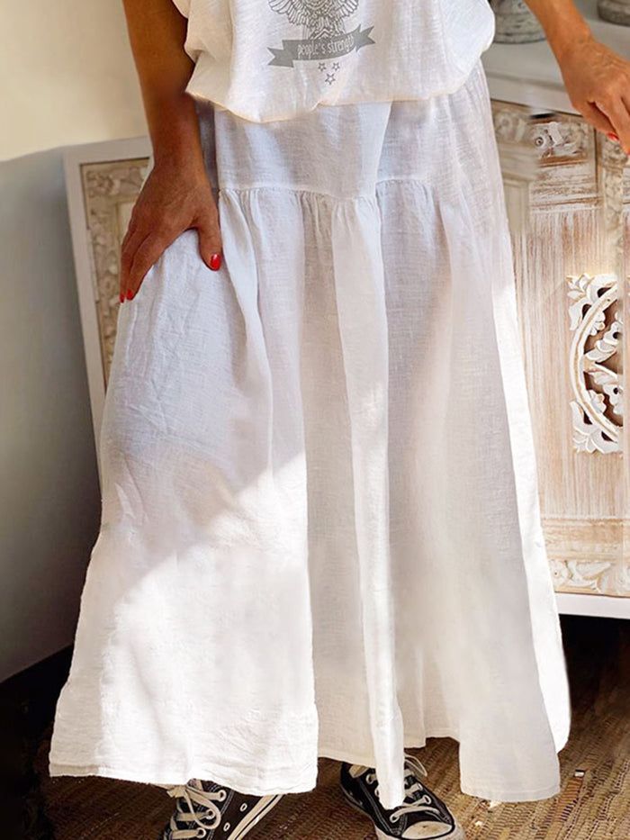 Fashion V-neck Short Sleeve T-shirt Two-piece Skirt