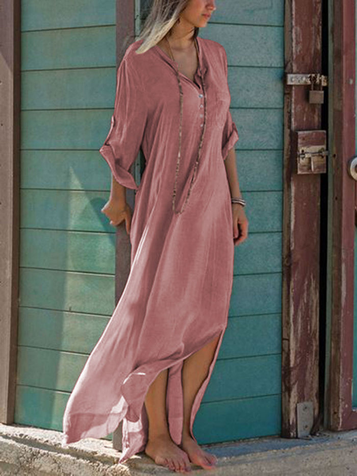 Fashion V-neck Solid Color Casual Dress