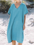 Fashion V-neck Solid Color Casual Dress