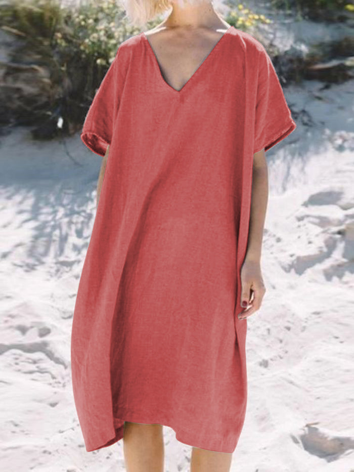 Fashion V-neck Solid Color Casual Dress
