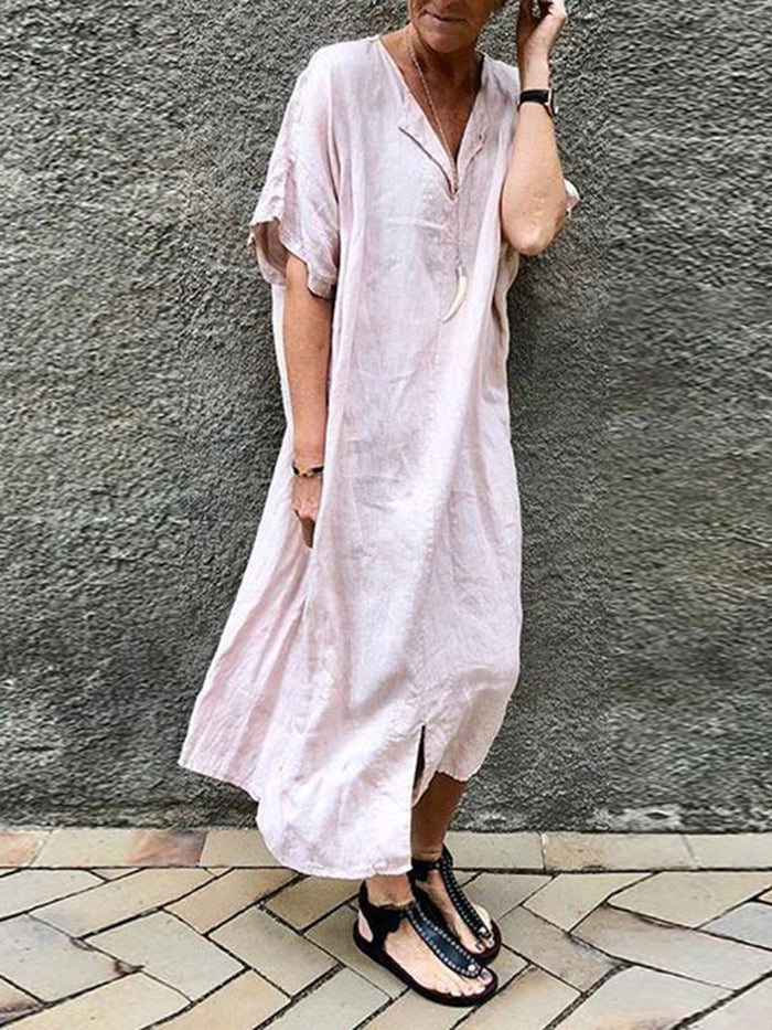 Fashion V-neck Solid Color Dress