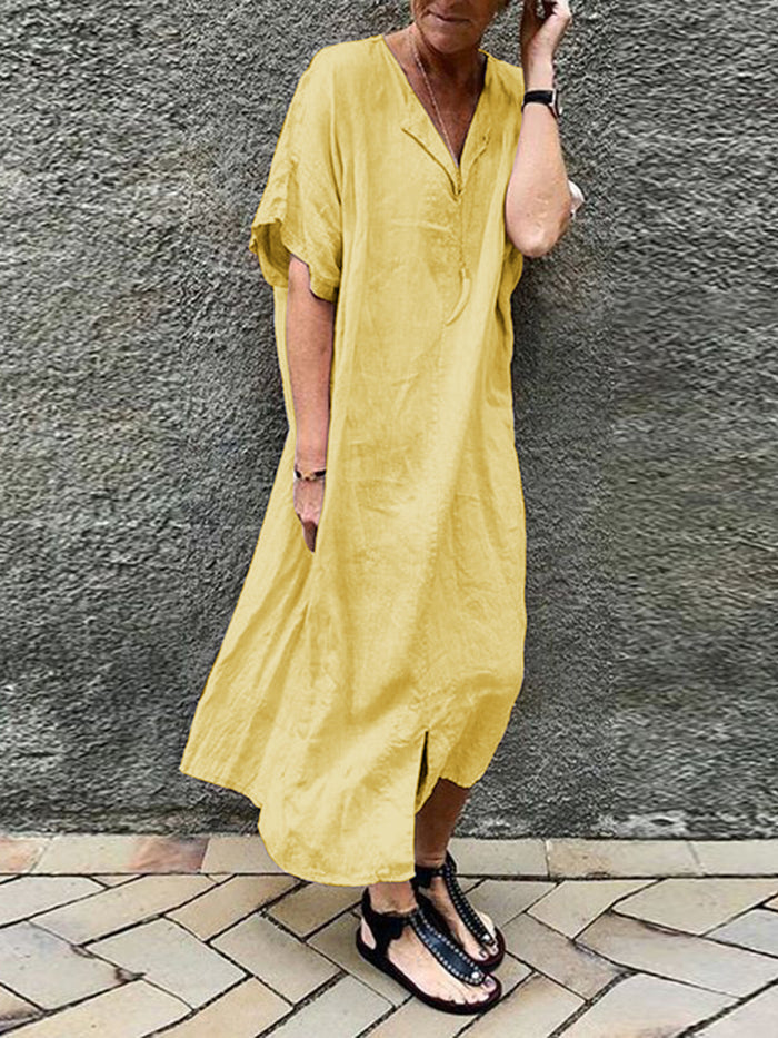 Fashion V-neck Solid Color Dress