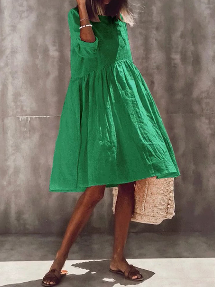 Fashion Wild Solid Color 3/4 Sleeve Casual Dress