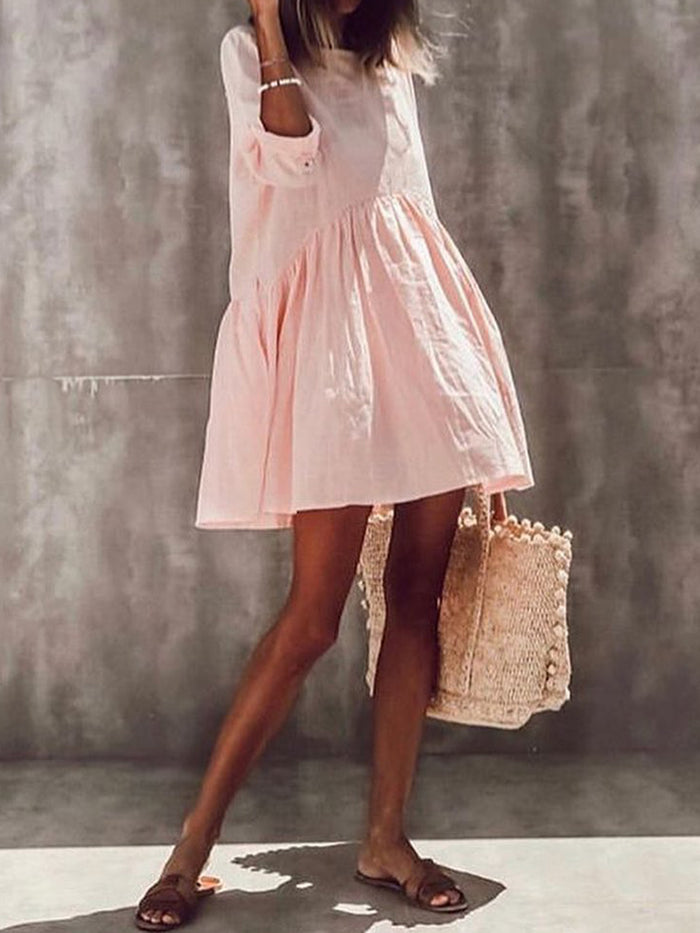 Fashion Wild Solid Color 3/4 Sleeve Casual Dress
