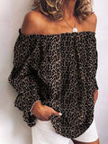 Fashion Word Collar Long Sleeve Leopard Printed Colour Blouse