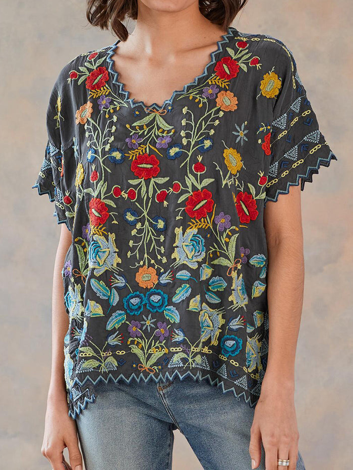 Fashionable Bohemian Printed Short-sleeved Round Neck T-shirt
