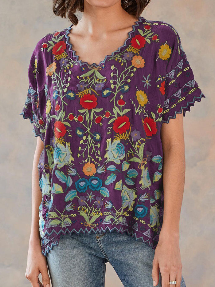 Fashionable Bohemian Printed Short-sleeved Round Neck T-shirt