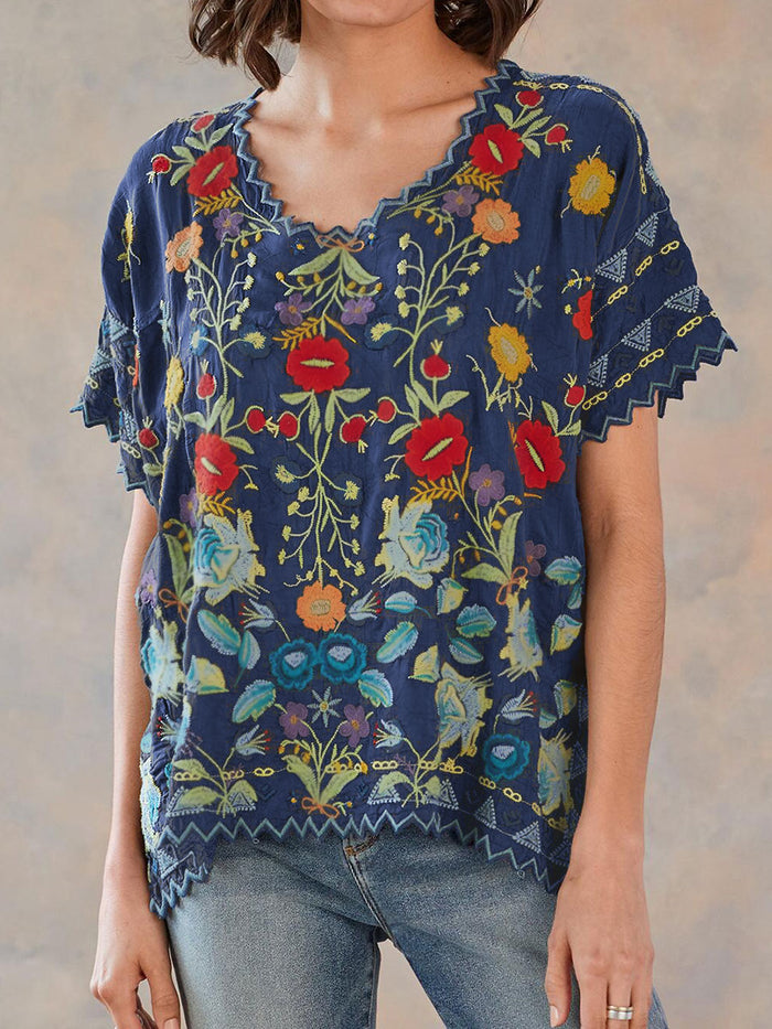 Fashionable Bohemian Printed Short-sleeved Round Neck T-shirt