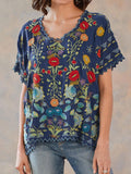 Fashionable Bohemian Printed Short-sleeved Round Neck T-shirt