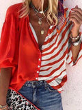 Fashionable Casual Loose Color Matching Lapel Top