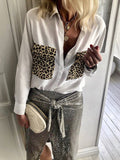 Fashionable Retro Casual Loose Long Sleeve Leopard Colorblock Shirt