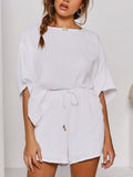 Fashionable Simple Casual Loose Lounge Short Sleeve Top Shorts Set
