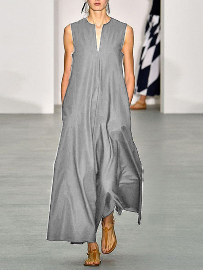 Fashionable Simple V-Neck Maxi Dress