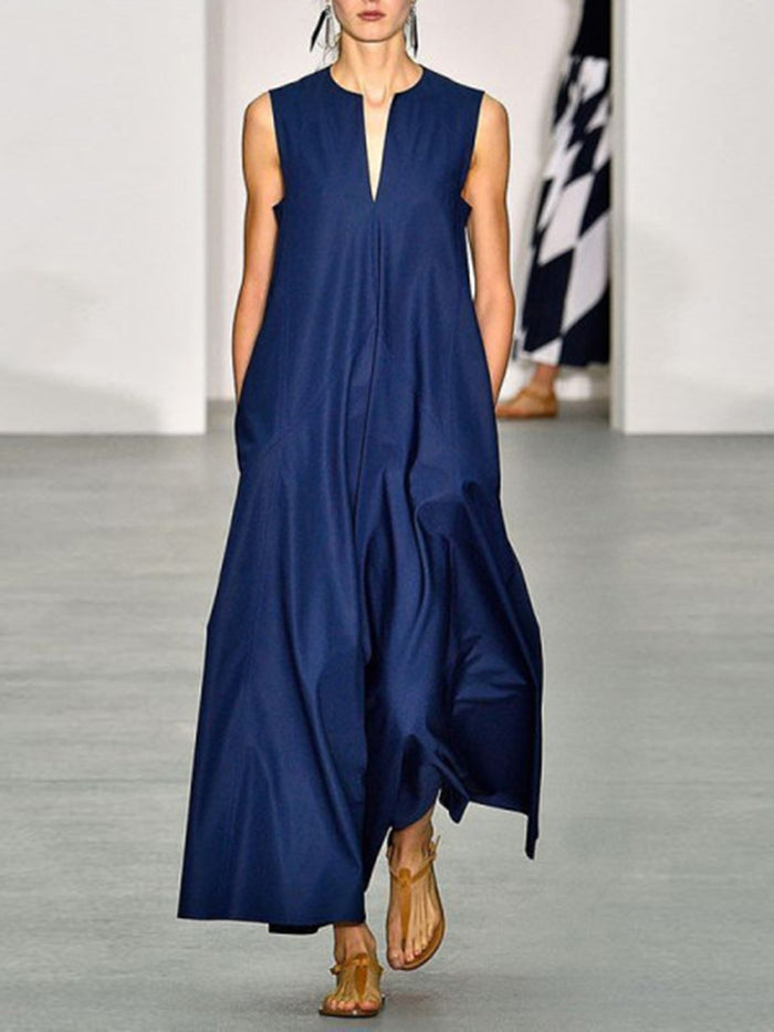 Fashionable Simple V-Neck Maxi Dress
