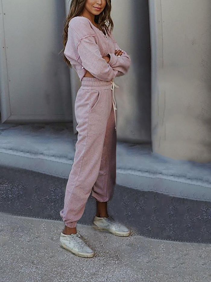 Fashionable Solid Color Long-sleeved Trousers Casual Two-piece Suit