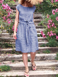 Fashionable Solid Color Round Neck Waist Dress
