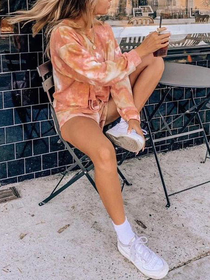 Fashionable Solid Color Tie-dye Printing Casual Two-piece Suit
