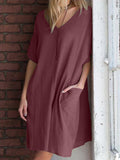 Fashionable Solid Color V-neck Dress
