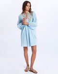 Greek Archaic Kori Flakes Mini Dress - Ciel and Gold with Champagne - Simply Beach UK