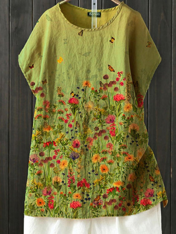 Flower Short Sleeve Casual Floral Shirts & Tops