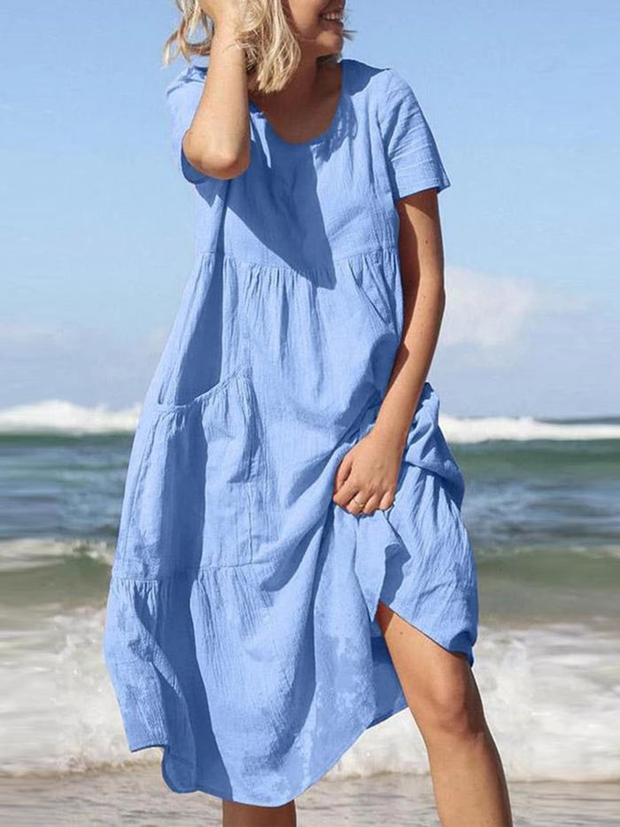 Front Pocket Solid Color Loose Casual Dress