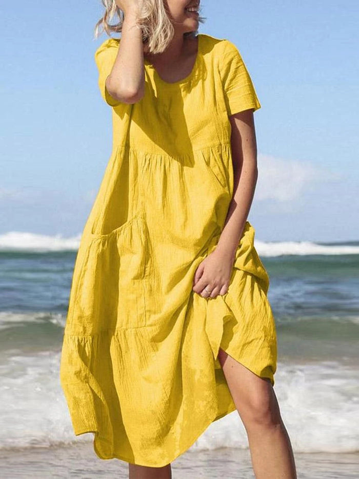 Front Pocket Solid Color Loose Casual Dress