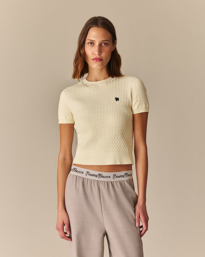 Gemma Cotton Cable Sheep Crewneck Sweater Ivory Ivory / XL